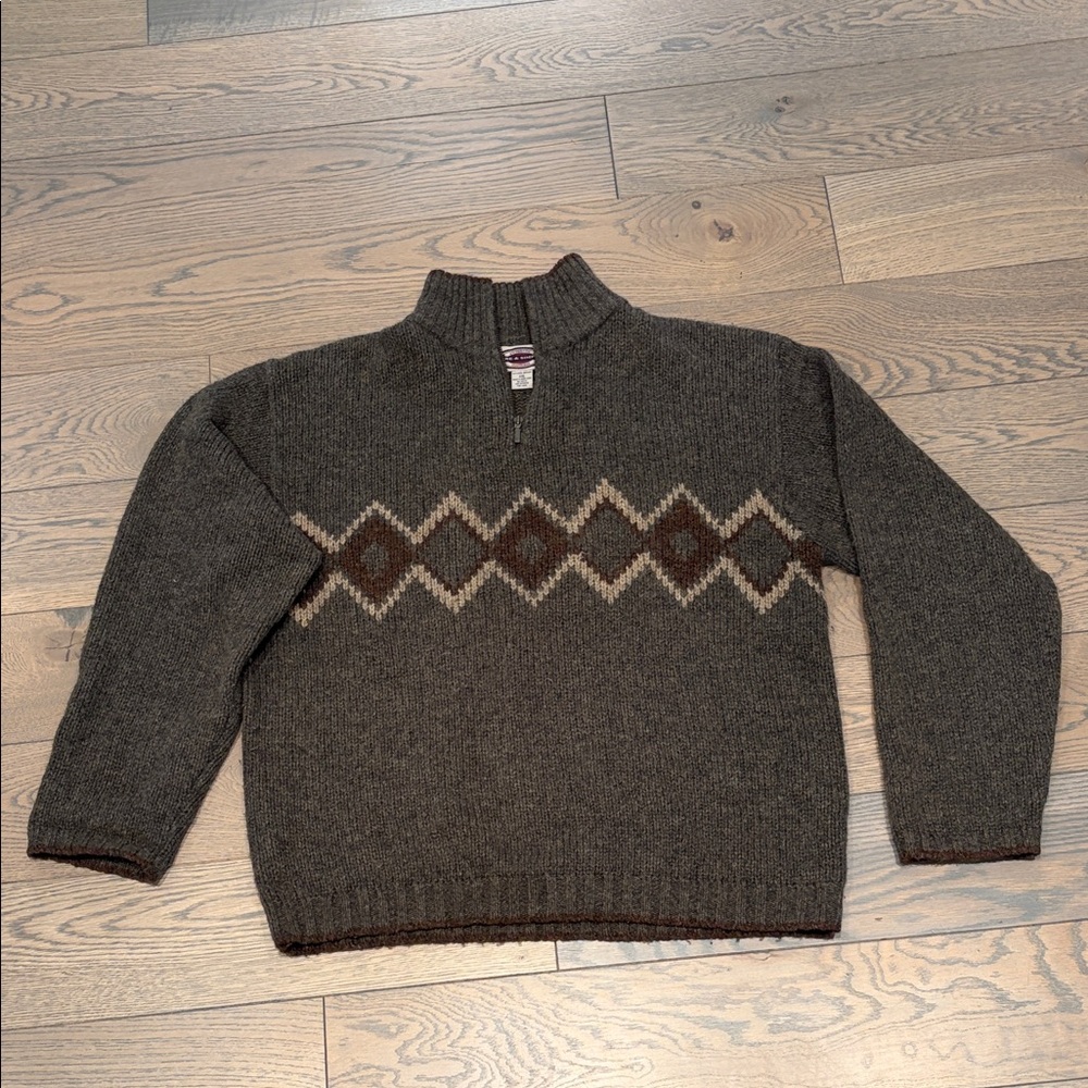 Authentic American Heritage Men's Gray/green Zip Up Sweater with Diamond Pattern